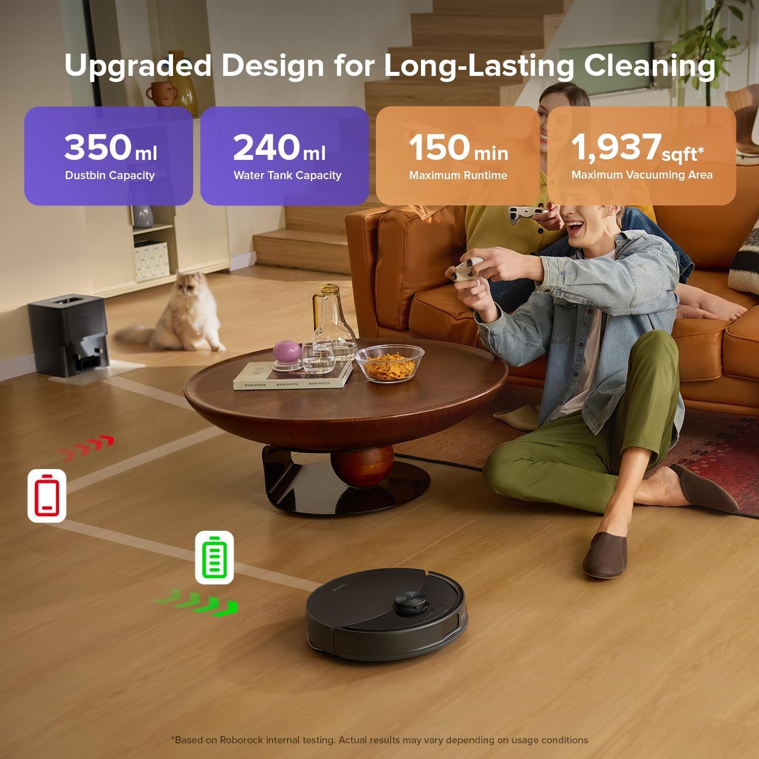 roborock Q10 S5+ Robot Vacuum and Mop, 10,000Pa Suction, Upgraded from Q8 max+, 70 Days Self-Emptying, Obstacle Avoidance, Sonic Mopping, Dual Anti-Tangle Design, Auto Mop Lifting, Ideal for Pet Hair - Image 9