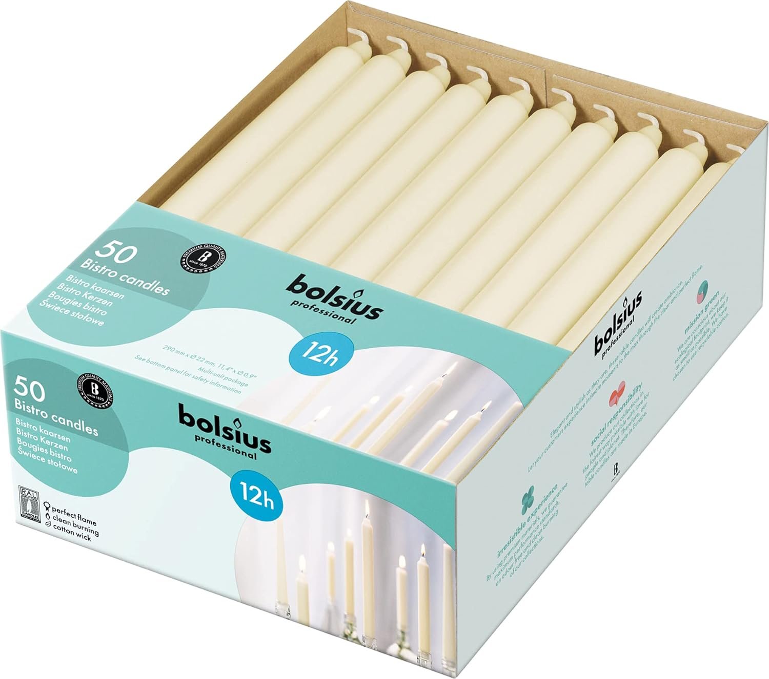 BOLSIUS Ivory Candlesticks Bulk Pack 50 Count - Unscented Dripless 11.5 Inch Household & Dinner Candle Set - 12+ Hours - Premium European Quality - Consistent Smokeless Flame - 100% Cotton Wick - Image 7