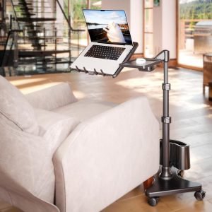 LEVO G2 Deluxe Adjustable Laptop Stand – Rolling Computer Desk & Ergonomic Table for Bed, Sofa, or Office – Portable Mobile Workstation with Tilt – Fits Devices up to 16″ – Charcoal & Black
