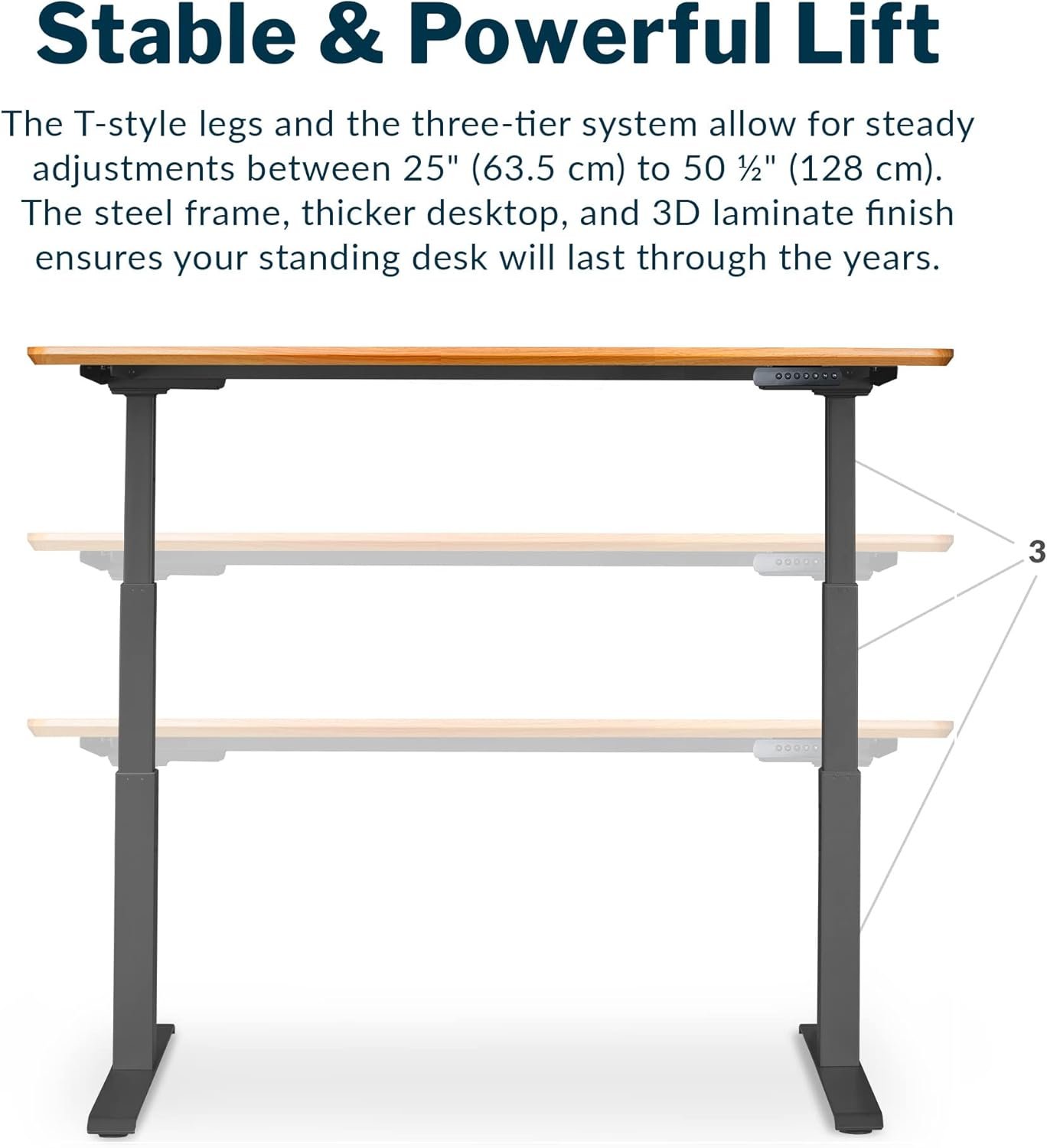 Vari Classic Electric Standing Desk - VariDesk Height Adjustable Sit/Stand Desk - Dual Motor with Memory Presets, Stable T-Style Legs - Gaming or Home Office Workstation - 60”x30”, Butcher Block - Image 4