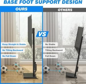 Rfiver Swivel Floor TV Stand with Power Outlet for 32-60 inch TVs, Height Adjustable Tall TV Stand with Wood Base, Hold Up to 88lbs, Saving Space Design for Bedroom, Living Room and Corner
