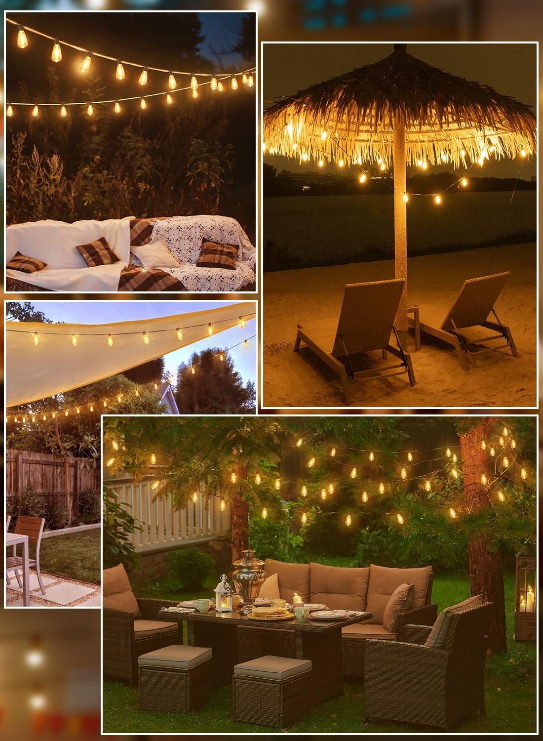 Ollny Outdoor String Lights 160FT, Shatterproof Connectable Patio Lights with 80+4 Spare ST38 Vintage Bulbs, 2200K Warm White Waterproof Outside Hanging Light for Yard Camping Gazebo Porch Balcony - Image 8