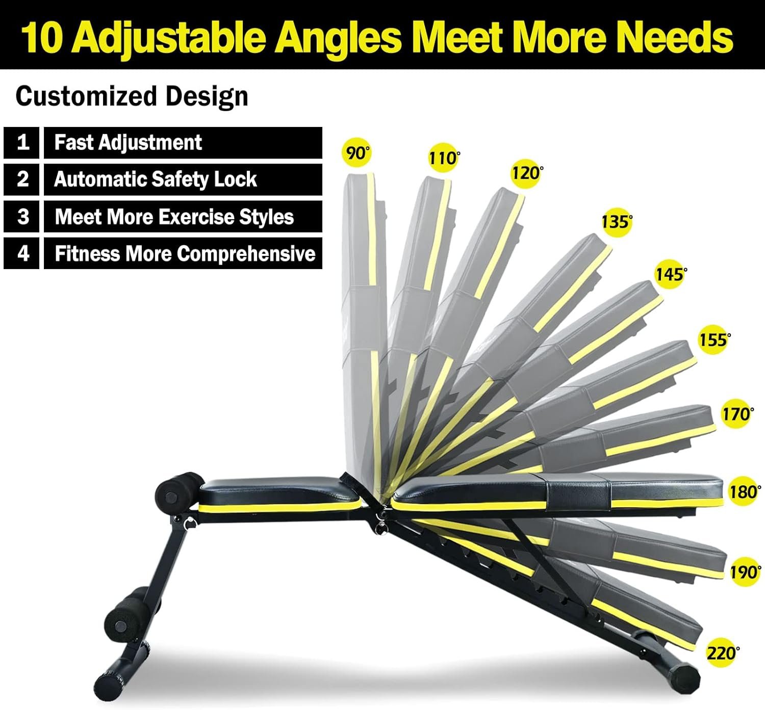 Adjustable Weight Bench, Foldable Workout Benches for Home Gym, 10 Backrest Position Exercise Bench for Strength Training, Upgraded Thickened Steel Support Max Capacity 700LBs - Image 3