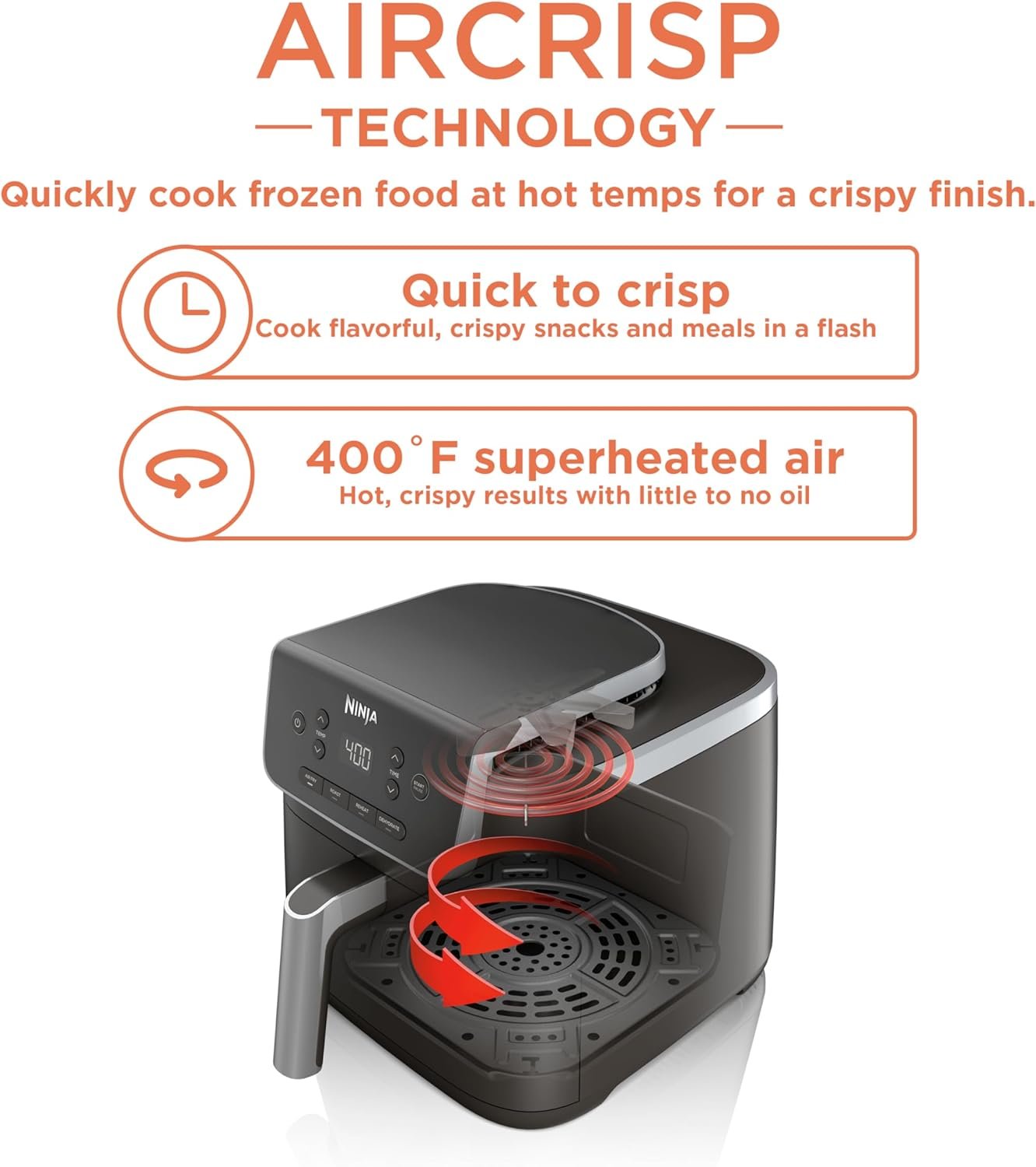 Ninja | Air Fryer | 4-in-1 Pro Air Fry, Roast, Reheat, Dehydrate | 5QT Capacity fits up to 4lbs of French Fries | 400F Max Temp | Nonstick Basket & Crisper Plate | 120V | Grey | AF141 - Image 2