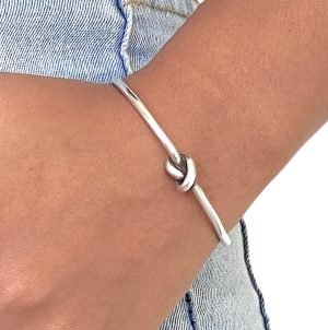 Handmade Sterling Silver Knot Cuff Bracelet, Minimalist Rustic Simple Tied Silver Wire, Adjustable 6 7/8 inches Cuff, Women size M-L, Men size S-M, Gift for Her or Him