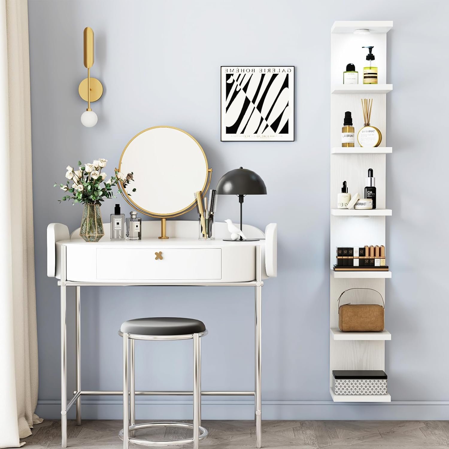 Fixwal 7 Tier Wall Mounted Shelf Unit White Floating Shelves with LED Lights Lack Wall Shelf for Home Decor Organizer Display - Image 7