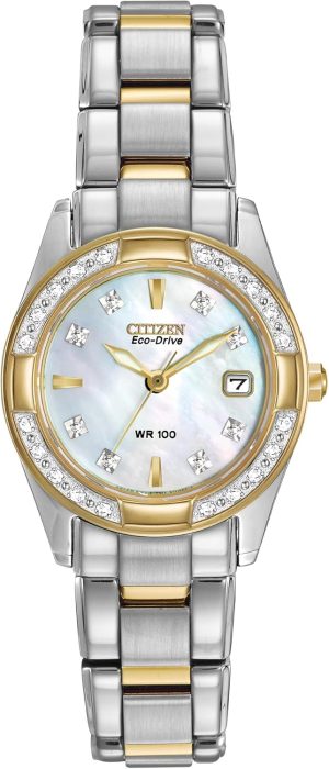 Citizen Women’s Eco-Drive Dress Classic Diamond Watch in Two-tone Stainless Steel, Mother of Pearl Dial (Model: EW1824-57D)