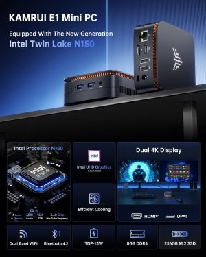 KAMRUI Essenx E1 Mini PC, Small Computer Twin Lake- N150 up to 3.6 GHz(Upgraded N100), Mini Desktop Computer 8GB DDR4 256GB SSD, 2.4G/ 5.0G WiFi, BT, 4K for Business, Home, Office Family-NAS