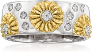 Ross-Simons Diamond Sunflower Ring in Sterling Silver and 18kt Gold Over Sterling