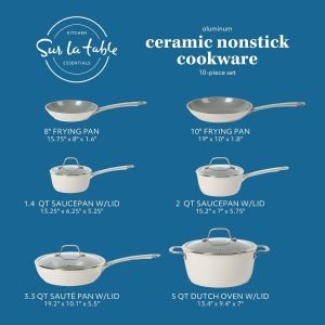 Sur La Table Kitchen Essentials 10 Piece PFA Free Non-Toxic Titanium Ceramic Nonstick Inte...