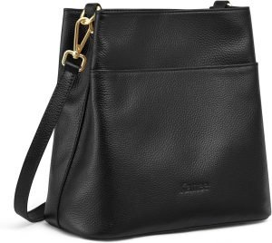 Kattee Leather Handbags for Women, Medium Soft Shoulder Tote Crossbody Purses Bucket Bags with 2 Straps