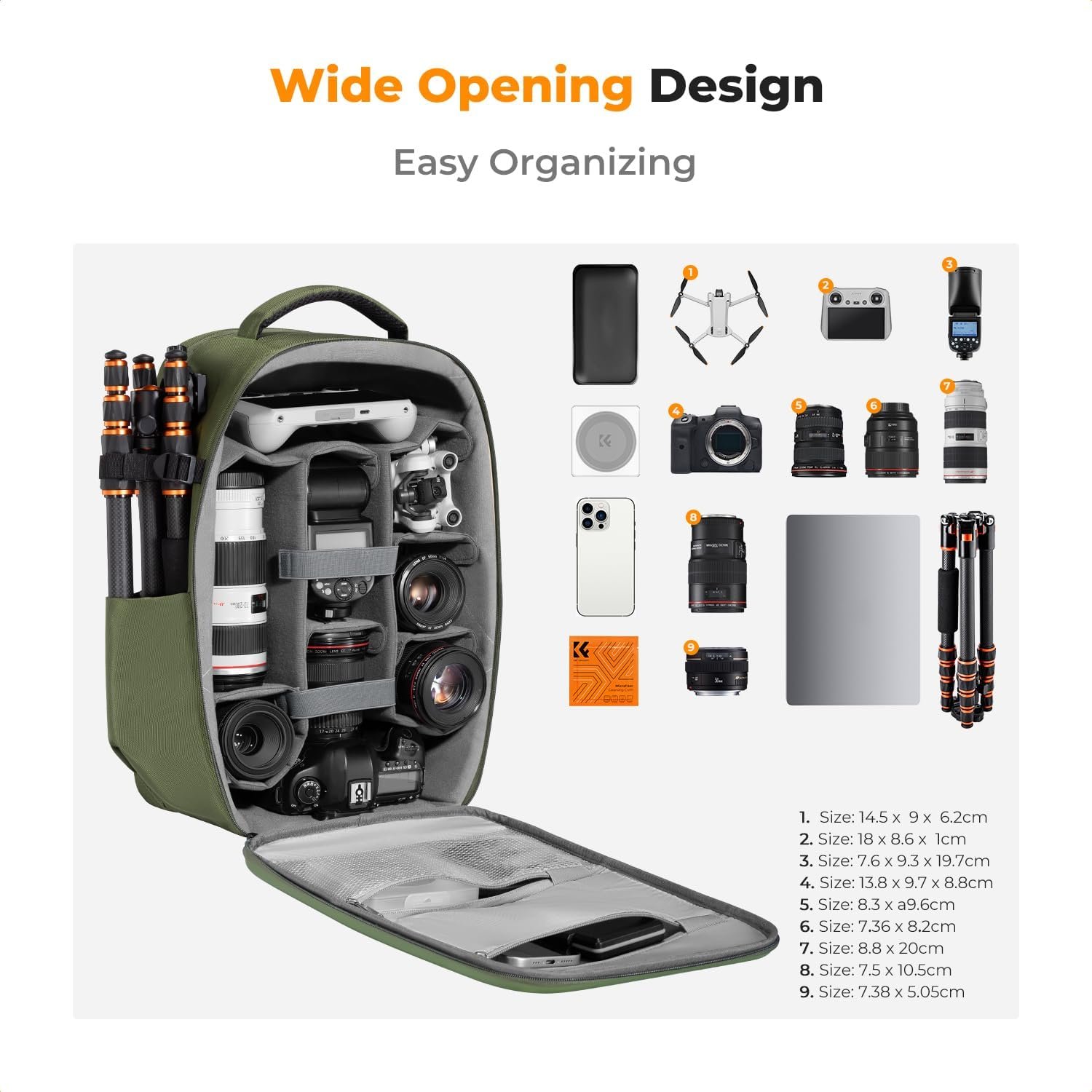 K&F CONCEPT Camera Backpack,Hardshell Photography DSLR Camera Bag with 15-15.6 Inch Laptop Compartment Hard Shell Camera Case Compatible with Canon/Nikon/Sony/DJI Mavic Drone - Image 2
