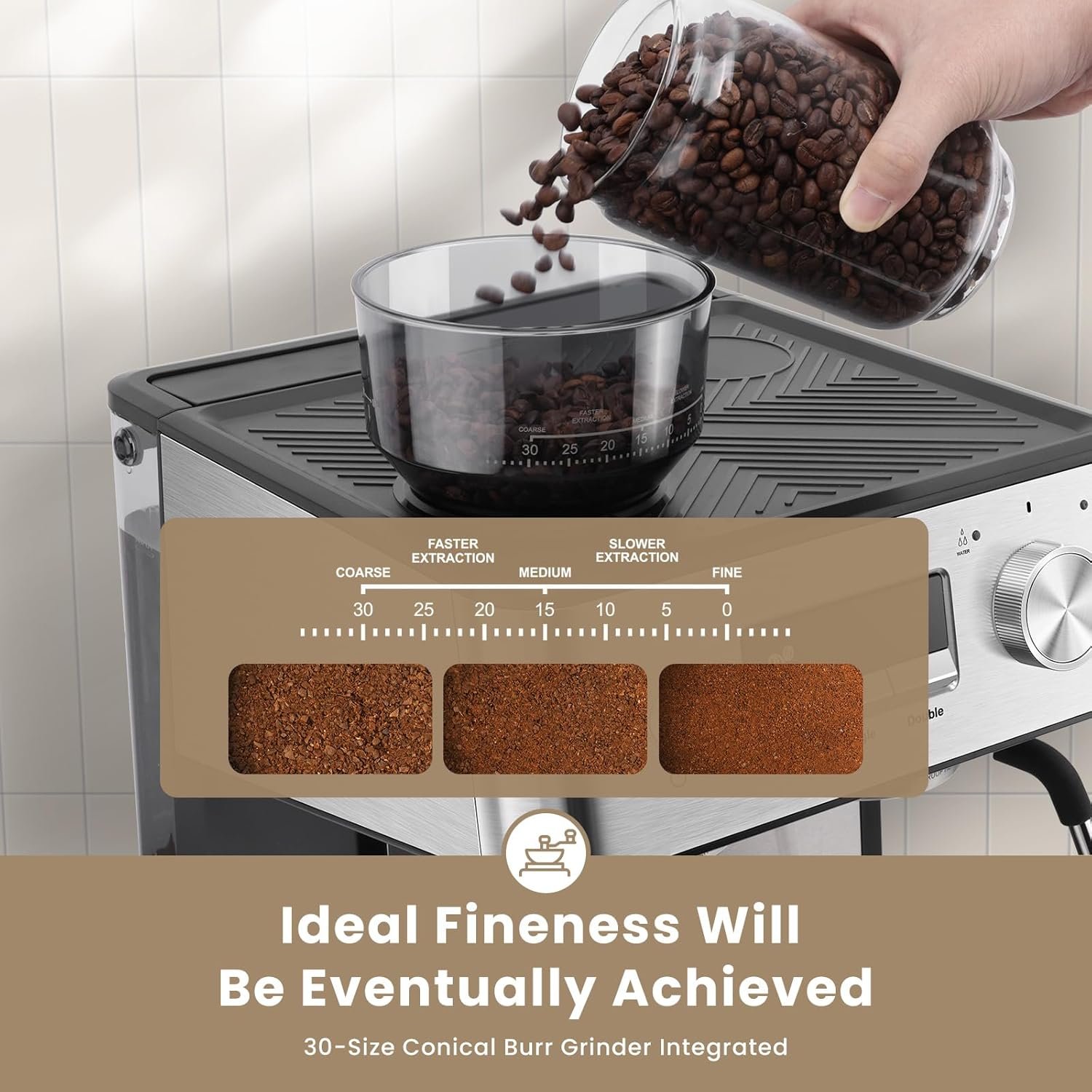 Gevi Espresso Machine with Grinder & Milk Frother, 20 Bar Professional Coffee Maker for Home, Removable Water Tank, Steam Wand, Perfect for Espresso, Cappuccino, Latte - Image 3