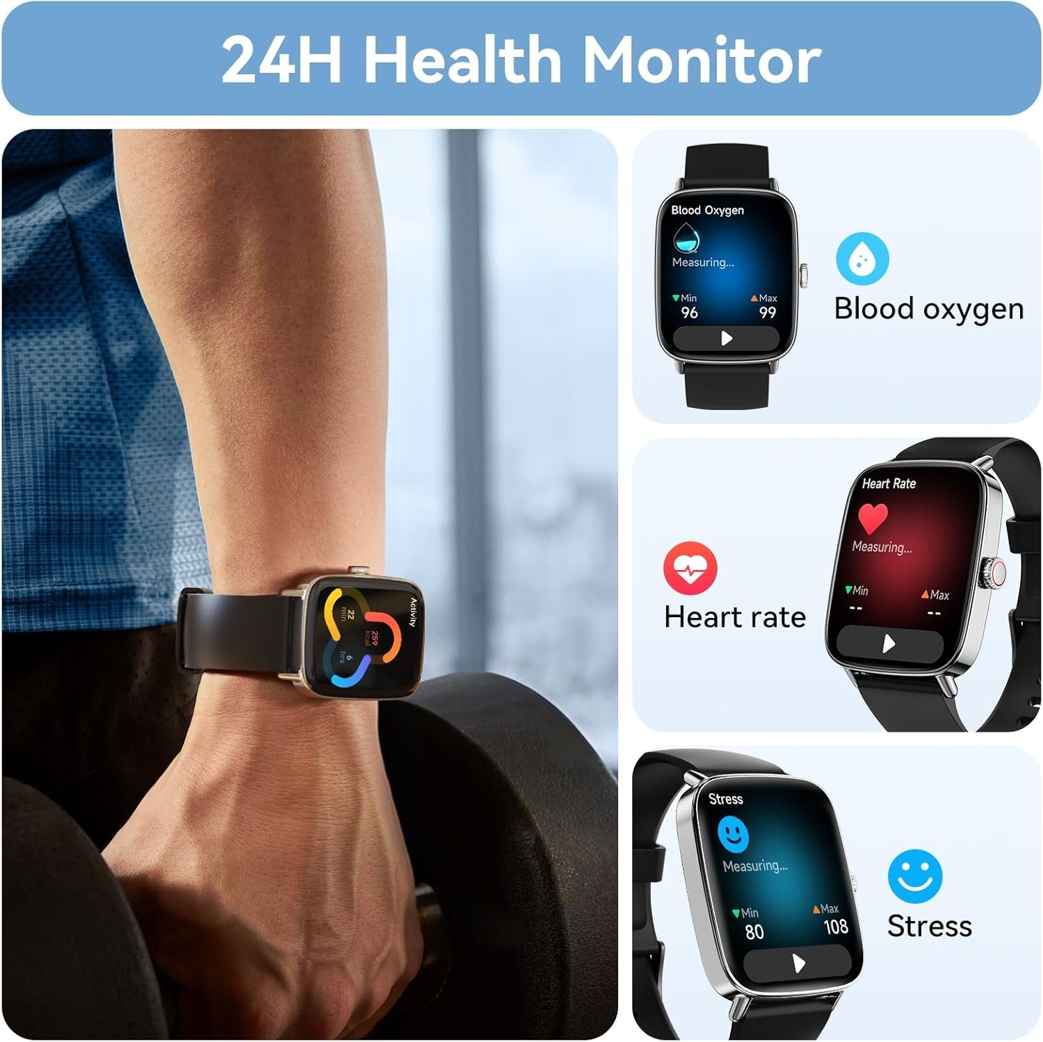 Smart Watch for Women Men, 1.85" HD Dynamic Dial Smartwatch for Android & iPhone with Answer/Make Call, Fitness Tracker with 110+ Sport Modes, Heart Rate/SpO2/Sleep Monitor, IP68 Waterproof (2 Bands) - Image 4