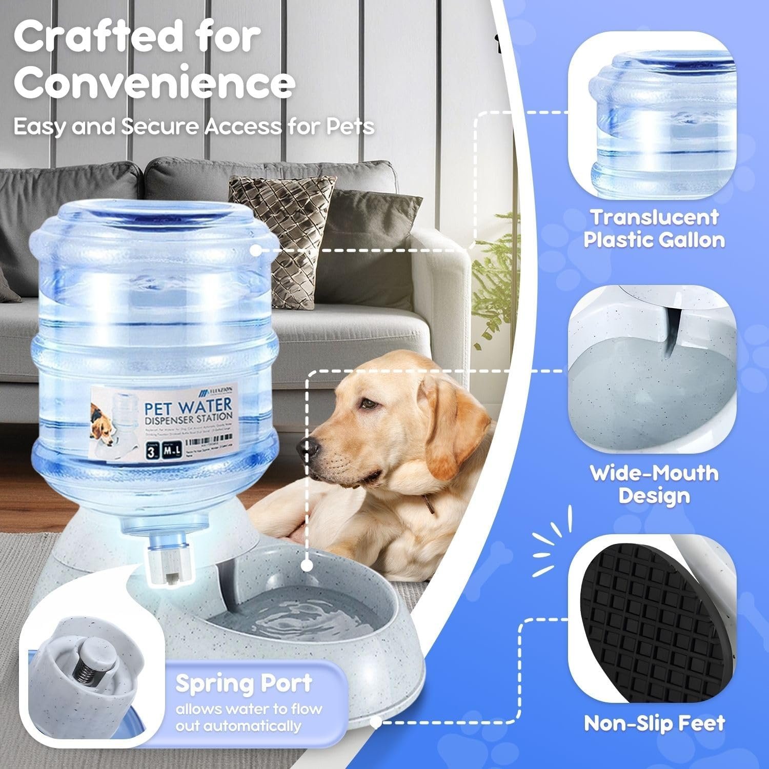 Flexzion Gravity Pet Water Dispenser Drinking Station for Dogs Cats (3 Gallon) Automatic Replenish Waterer for Small Large Breed Dog Cat,Feeding Watering Fountain Supplies Bottle Dish Bowl - Image 6