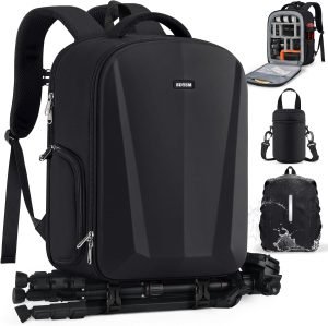 SDYSM Camera Backpack, Hardshell DSLR/SLR Camera Bag with Lens Pouch & 15.6″ Laptop Compartment Waterproof Camera Case with Rain Cover Photography Backpack Compatible for Canon/Nikon/Sony/Drone Black