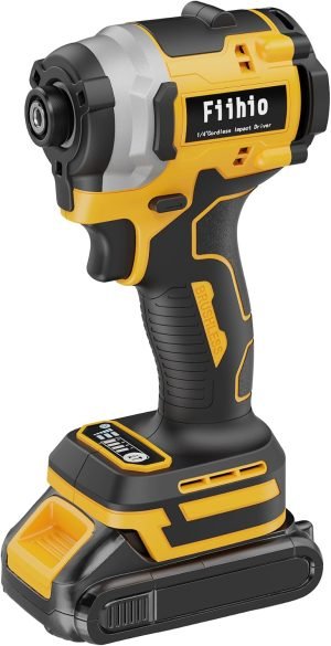 Cordless Impact Driver Compatible with De-Walt 20V Max Battery, 1/4″ Hex Chuck Power Impact Driver 2500 In-lbs, 4 Available Speed Compact Driver Tool, Auto Stop & LED Light (No Battery), Yellow