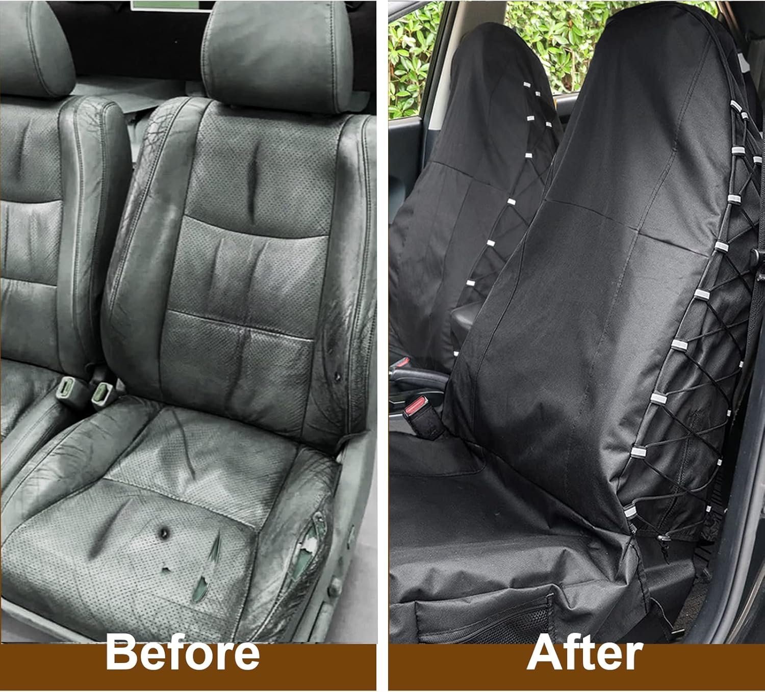 TIROL Waterproof Front Seat Covers High Back Seat Cover Bucket Seat Covers with Multi-Pockets for Semi Truck Cars Van SUV Pickup (Pack of 2) - Image 2