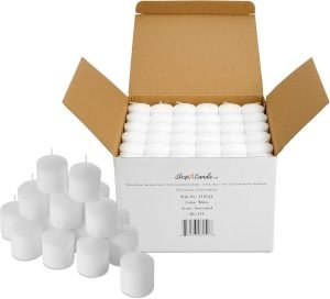 Bulk Pack of 144 White Votive Candles – Box of 144 Unscented Candles – 10 Hour Burn Time – Bulk Candles for Weddings, Parties, Spas and Decorations