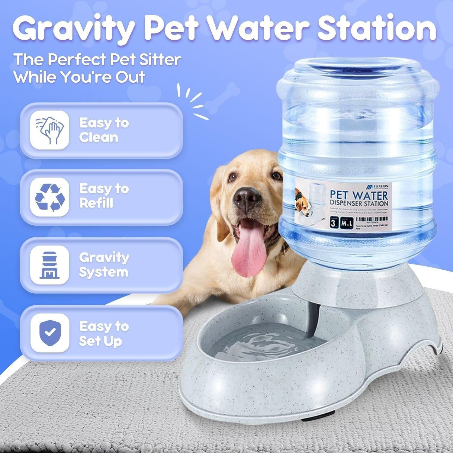 Flexzion Gravity Pet Water Dispenser Drinking Station for Dogs Cats (3 Gallon) Automatic Replenish Waterer for Small Large Breed Dog Cat,Feeding Watering Fountain Supplies Bottle Dish Bowl - Image 4