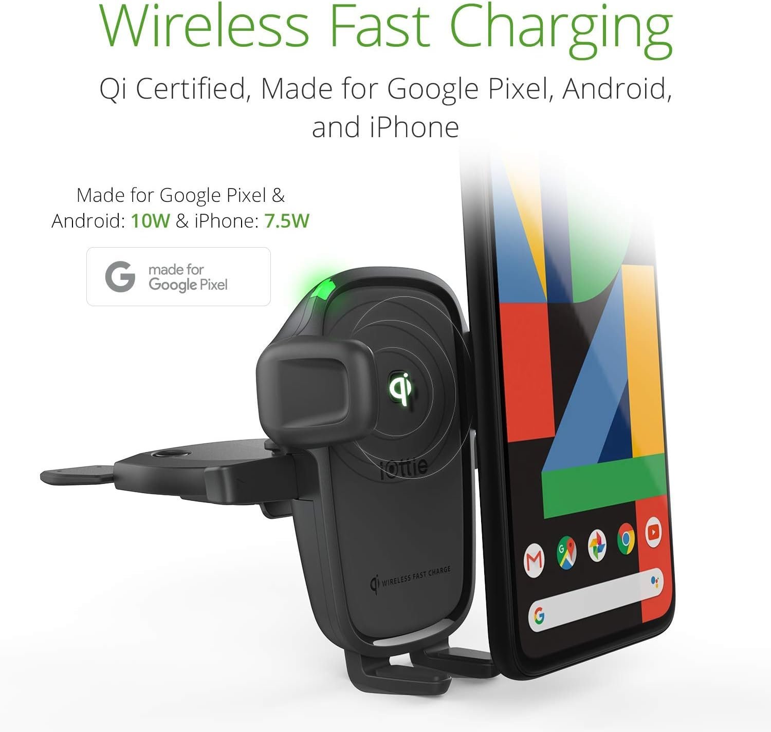 iOttie Car Charger Easy One Touch Wireless 2 Qi Charging CD Slot + Air Vent Combo Phone Mount for iPhone, Samsung Galaxy, Huawei, LG, Smartphones, Black - Image 2