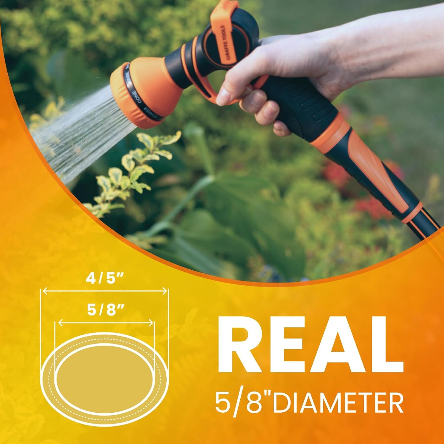 Giraffe Tools Garden Hose 100ft x 5/8", Water Hose Heavy Duty, Flexible, Lightweight Hybrid Hose with Swivel Handle, Male to Female Fittings, Burst 600 PSI - Image 9