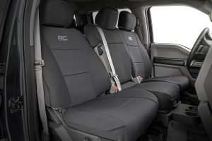 Rough Country Neoprene Seat Covers for Ford F-150 (2015-25)/F-150 Lightning (2022-24)/Super Duty (2017-25) w/Bench Seats – Waterproof & UV Resistant, Foam Padded, Front & Rear Set