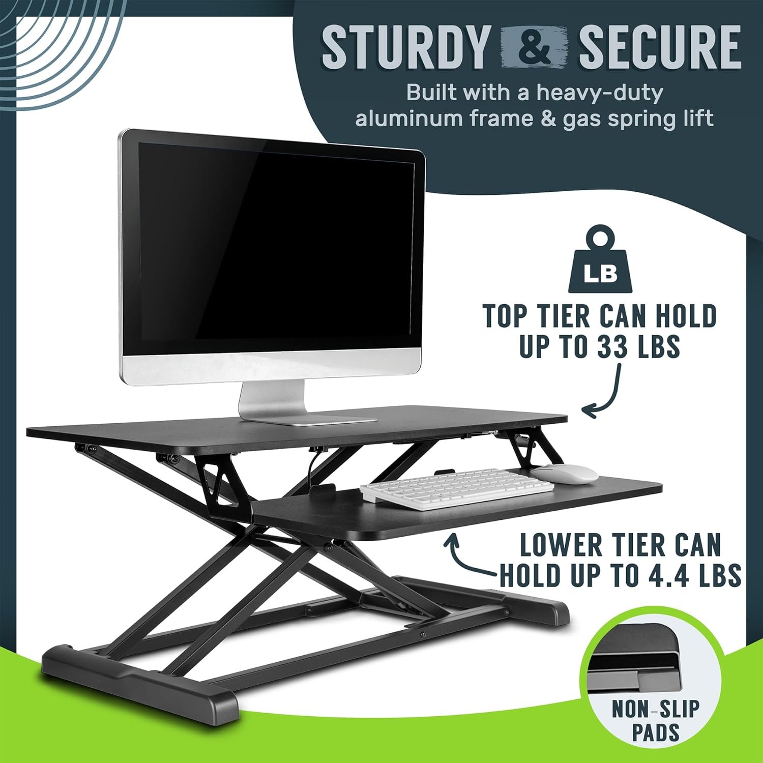 TechOrbits Standing Desk Converter - 32 Inch Adjustable Sit to Stand Up Workstation, Particle Board, Dual Monitor Desktop Riser with Keyboard Tray, for Home Office Laptop, Black 32" - Image 5