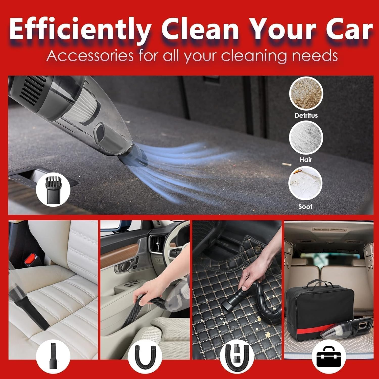 GASLIKE 63PCS Car Wash Cleaning Kit,Car Wash Brush with Long Handle,Car Detailing Kit with Foam Gun,Car Cleaning Supplies,Handheld Vacuum, Car Detailing Kit (63PCS) - Image 3