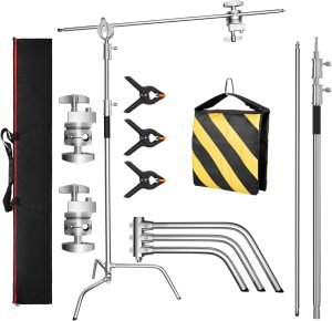 SH C Stand with Boom Arm, Heavy Duty Photography Light Stand, 10.8ft Stainless Steel C-Stand Kit, 4.2ft Boom for Studio Softbox and Reflector