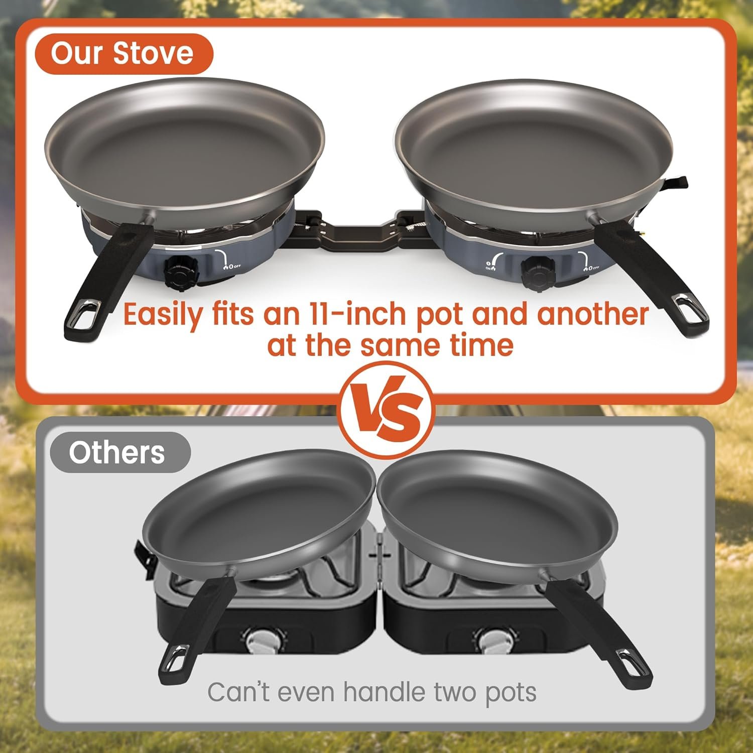 20,000 BTUs 2 Burner Propane Camping Stove, Portable Folding Camp Stove with Adjustable Burners, Built-in Ignition and Carrying Bag, Dual Gas Stoves for Tailgating, Camping, BBQ Overland Grey - Image 4