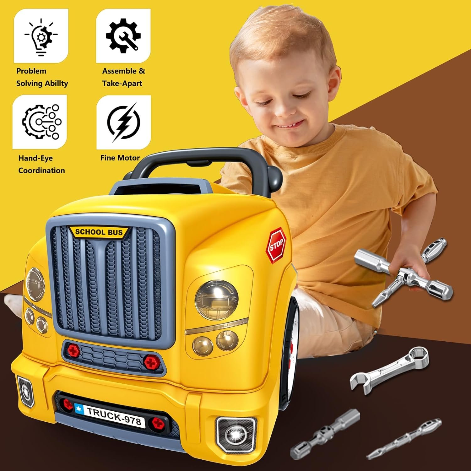 MUGEYMYD Large Truck Engine Toy for Kids 3-5, Take Apart Motor Vehicle Pretend Play Car with Light and Sound, Kids Mechanic Workshop Set, Toy Engine Building Kit for Toddlers. - Image 5