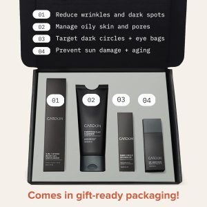 Limited Edition Men’s Skincare Gift Set, Cardon Anti-Aging Korean Skincare Routine, Cactus-based, All Skin Types, Face Wash, Face Moisturizer with Sunscreen, SPF 30, Night Lotion, Eye Cream (4 CT)