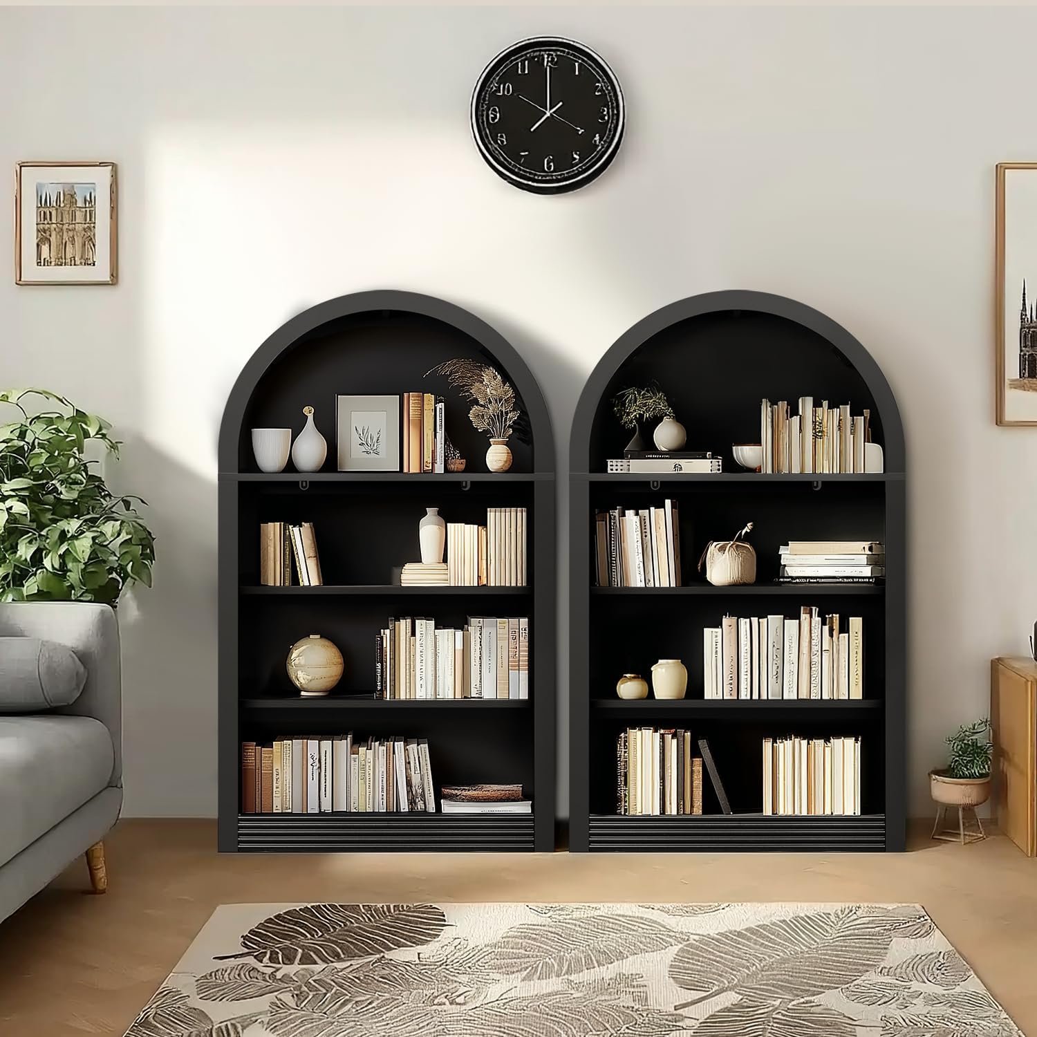 Bookcase, 4-Tier Tall Bookshelf, 47.6" Wood Open Display Floor Arched Book Shelf, Large Storage Organizer for Bedroom and Living Room Black - Image 6