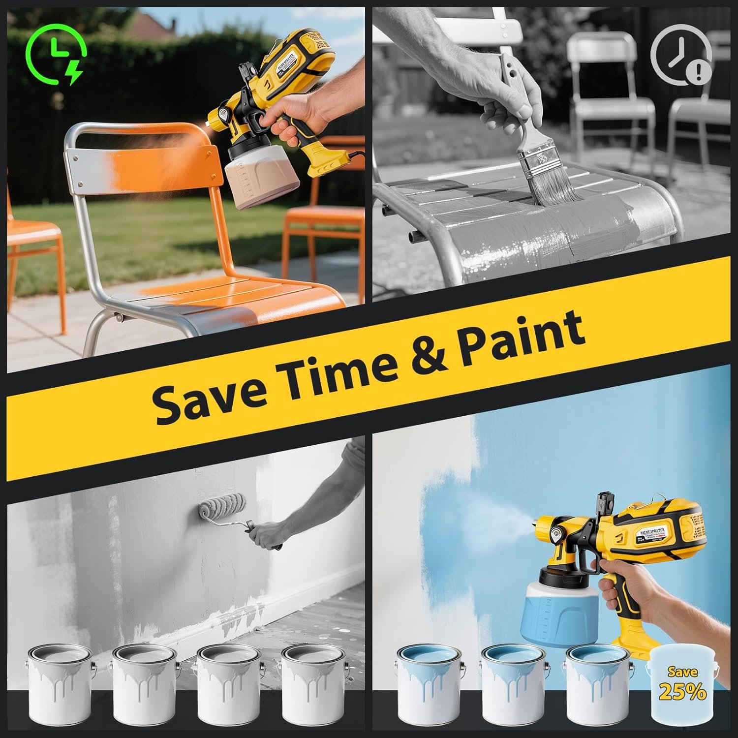 Paint Sprayer for House Painting, Paint Sprayer with 1000W Powerful Copper Motor, 1400ml (47oz) Container, 6 Brass Nozzles & LED Light, Easy to Clean for House, Fence, Furniture, Walls, DIY, Garden - Image 6