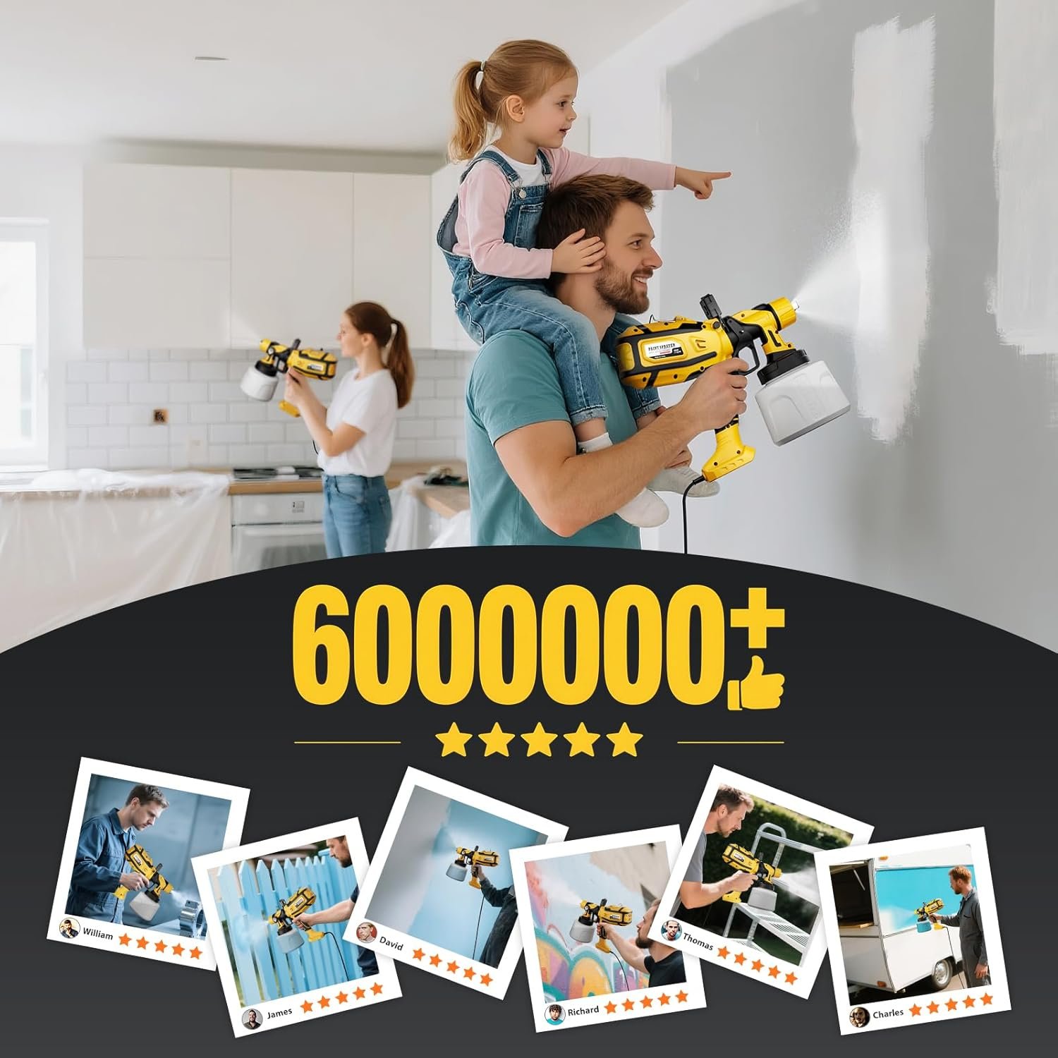 Paint Sprayer for House Painting, Paint Sprayer with 1000W Powerful Copper Motor, 1400ml (47oz) Container, 6 Brass Nozzles & LED Light, Easy to Clean for House, Fence, Furniture, Walls, DIY, Garden - Image 9