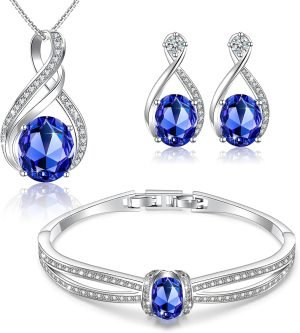 Charming Crystal Jewelry Sets For Women 18K White Gold Plating Bracelet Necklace And Earrings Sets For Wife Girlfriend Or Mothers Idea Gift For Mother’s day