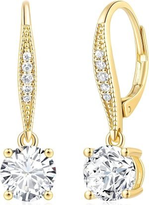Cossa Dangle Earrings 14K Gold Drop Earrings for Women Dangle Stylish Leverback Earring with Cubic Zirconia Drop Earring A Must-have Fashion Accessory