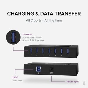 Plugable 7-in-1 USB Powered Hub for Laptops With USB-C or 3.0 – Power Station for Mu...