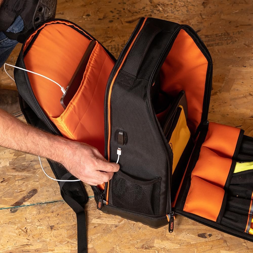 Klein Tools 62805BPTECH 28-Pocket Laptop Backpack Tool Bag, Tradesman Pro Extra-Large Tech Tool Backpack with Molded Bottom, Charging Port - Image 9