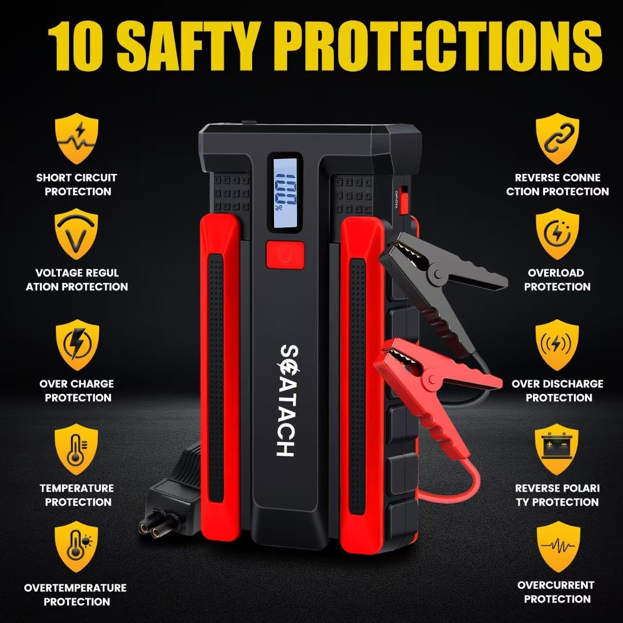 Scatach 002 4000A Car Battery Jump Starter,12V Jump Starter Battery Pack (up to 10.0L Gasoline and 8.0L Diesel Engine), Portable Jump Box with LED Display, 3 Modes Flashlight and Jumper Cable - Image 3