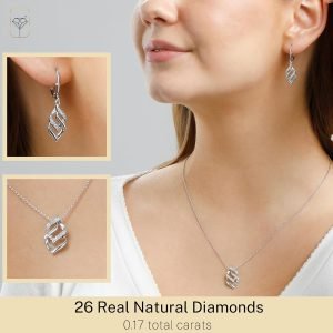 MAX + STONE Diamond Eternity Pendant Necklace and Dangle Earrings for Women in Sterling Silver | 0.17 Carat Real Diamond Necklace and Earring Sets