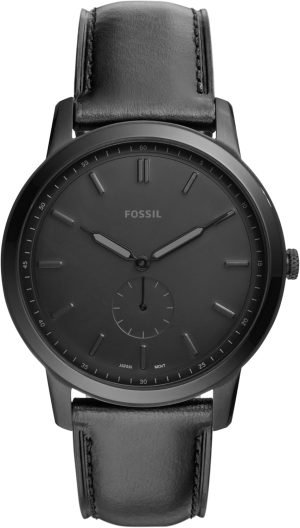 Fossil Men’s Minimalist Quartz Stainless Steel and Leather Three-Hand Watch