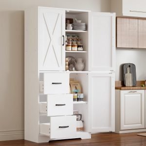 IRONCK Industrial Bookshelves and Bookcases, Bookcase with 3 Doors & Drawers, 67.5 inch Tall Bookshelf, 5 Tier Storage Cabinet with Adjustable Shelves for Office, Living Room