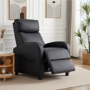 Sweetcrispy Recliner Chair PU Leather Recliner Sofa No Massage, Home Theater Seating with Lumbar Support, Adjustable Push Back Overstuffed High-Density Sponge Reclining for Living Room, Jet Black