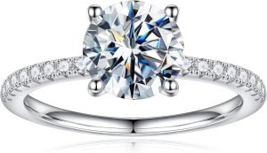 Turandoss 1.5CT Moissanite Rings for Women, D Color VVS1 Clarity Brilliant Round Cut Solitaire Lab Created Moissanite Ring Rhodium Plated Solid S925 Sterling Silver 4 Prong Moissanite Engagement Ring