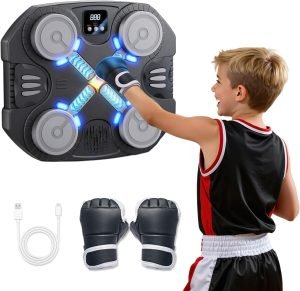 Music Boxing Machine Sport Toys for Kids, Wall Mounted Bluetooth Smart Punching Target, Kids Boxing Workout Equipment With Boxing Glove, Gifts for Teen Boys 3 4 5 6 7 8 9 10 11 12+ Years Old