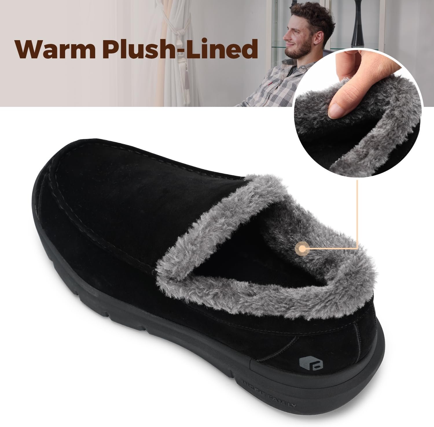 FitVille Extra Wide Men Slippers Slip-on House Slipper Non Slip Orthopedic Winter Shoes for Flat Feet Indoor & Outdoor - Image 4