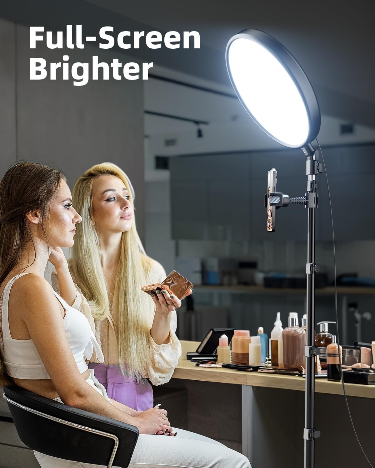 Weilisi Ring Light with 72" Tripod Stand and Phone Holder, 6500K Full-Screen Selfie Ring Light for Makeup Barber Video Recording, Photography Lighting, Ring Light Tripod for iPhone Phone with Remote - Image 2