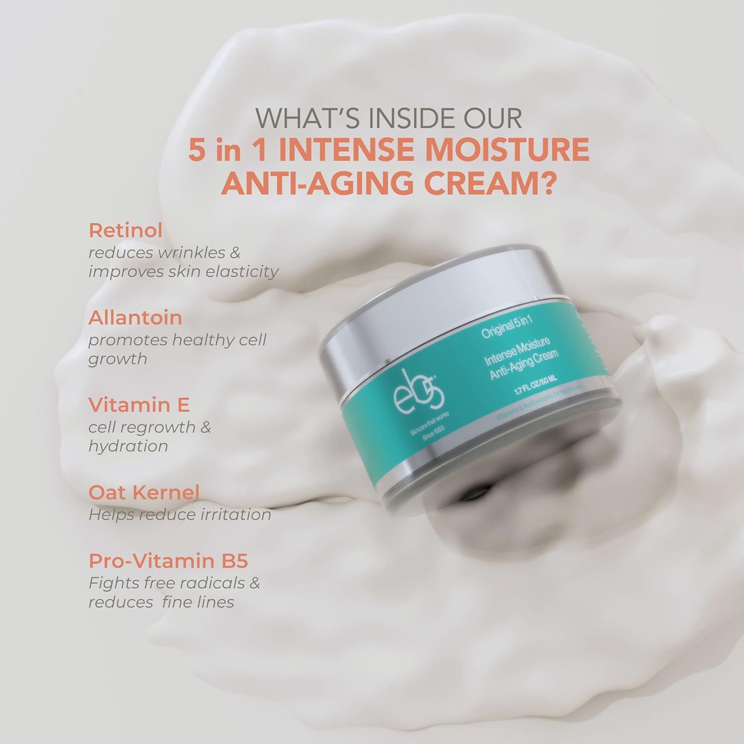 eb5 Intense Moisture Anti Aging Moisturizer Face and Neck Cream- Tone & Tighten Skin with Retinol, Fade Fine Lines and Wrinkles with Vitamin E, A and B5-4oz - Image 3